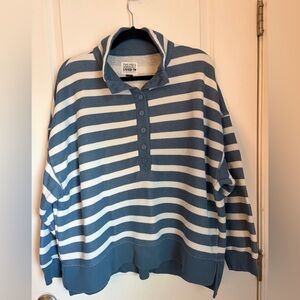 American Eagle AE Aerie Blue and White Striped Henley Sweatshirt